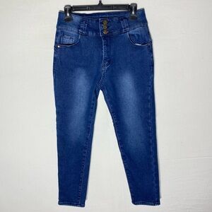 Fleece Lined Med Wash Stretchy Blue High Rise Skinny Jeans 27